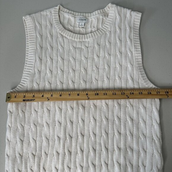 J Crew Cable Knit Sweater Vest Size L Natural Cream Preppy Cotton BS916 - Picture 5 of 9